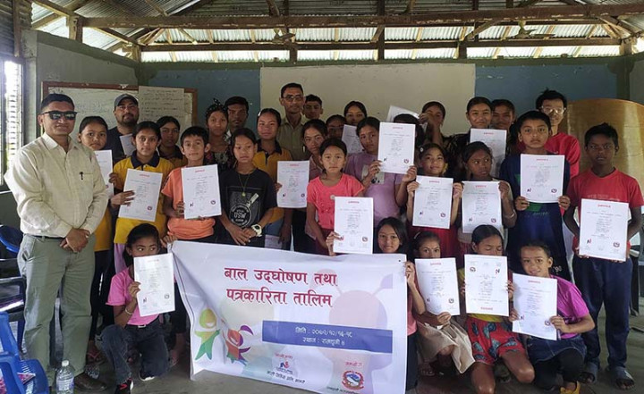 रामधुनीमा तीन दिने बाल उद्घोषण तथा पत्रकारिता तालिम सम्पन्न
